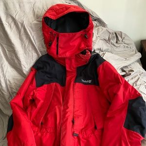 Men's Timberland insulated waterproof jacket, Men's Small, Red & Black